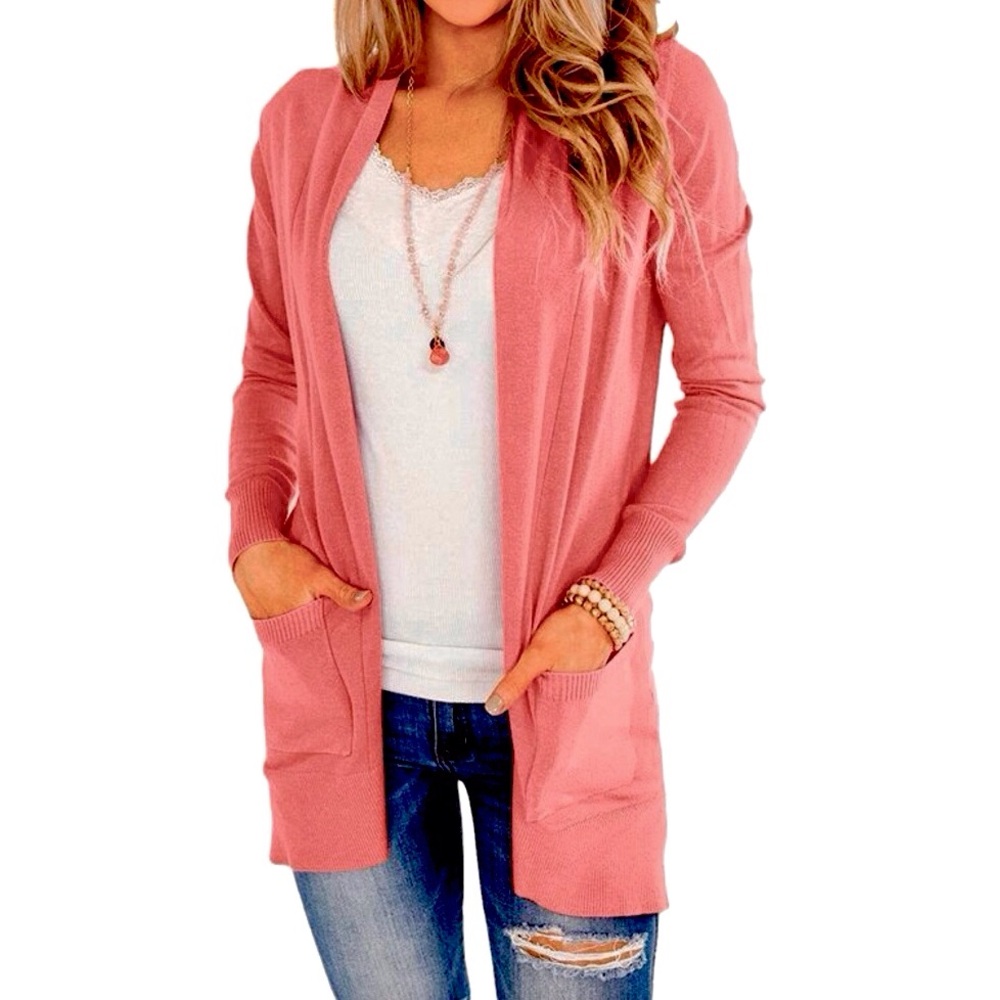 Love Ellie Open Front Cardigan Sweater With Pockets Pink Ailisa Size Small